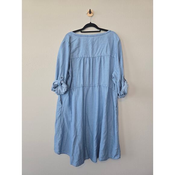 Torrid Lyocel Chambray Shirt Dress 2X Split Neck Utility Pockets Denim Utility - Picture 7 of 11